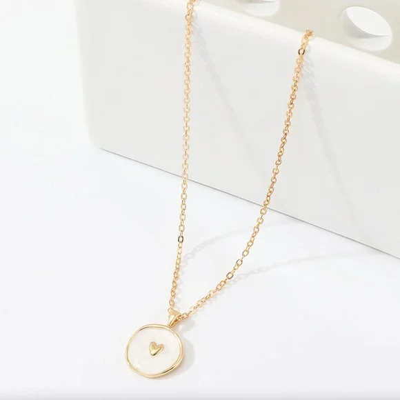 Gold and Ivory Heart Necklace • Layering Necklace • Dainty Heart Necklace - Picture 3 of 5
